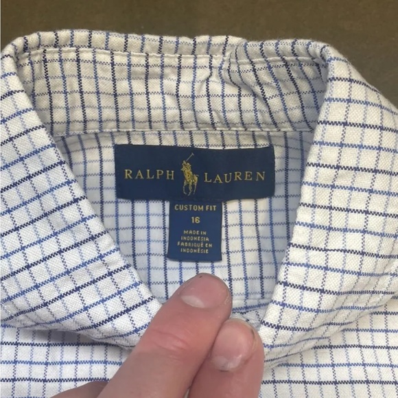 Polo Ralph Lauren Custom Fit Button Down Shirt Men's 16 Blue White Striped A1 * - Picture 4 of 4